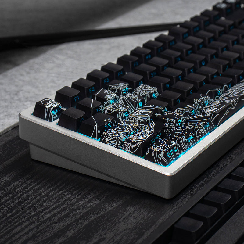 Load image into Gallery viewer, Kanagawa Wave Shine Through Double Shot PBT Cherry Profile Keycap Set (Black)