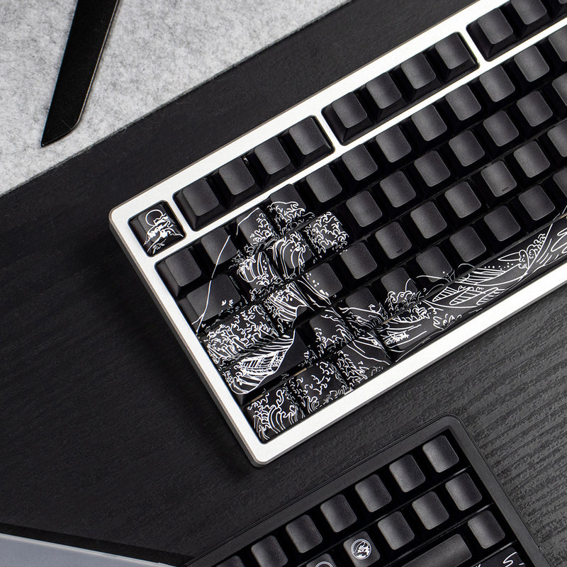 Load image into Gallery viewer, Kanagawa Wave Shine Through Double Shot PBT Cherry Profile Keycap Set (Black)