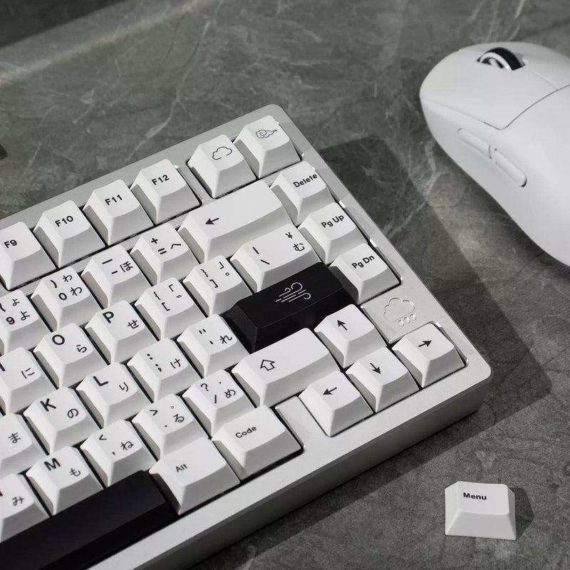Load image into Gallery viewer, Mecha Weathering Black on White Cherry Profile Dye-Sub PBT Keycap Set