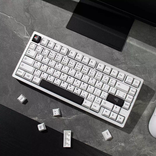 Mecha Weathering Black on White Cherry Profile Dye-Sub PBT Keycap Set