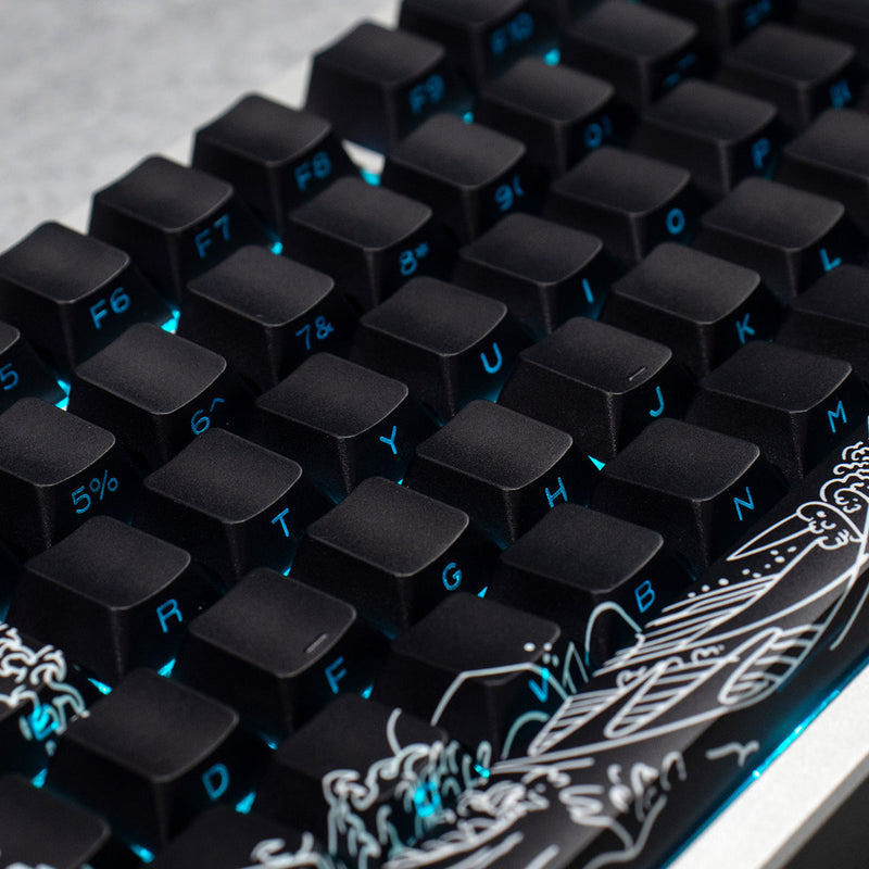 Load image into Gallery viewer, Kanagawa Wave Shine Through Double Shot PBT Cherry Profile Keycap Set (Black)