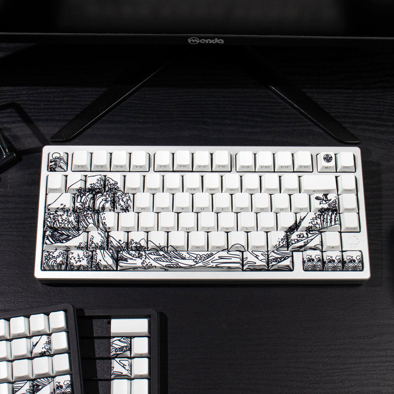 Load image into Gallery viewer, Kanagawa Shine Through Double Shot PBT Cherry Profile Keycap Set (White)