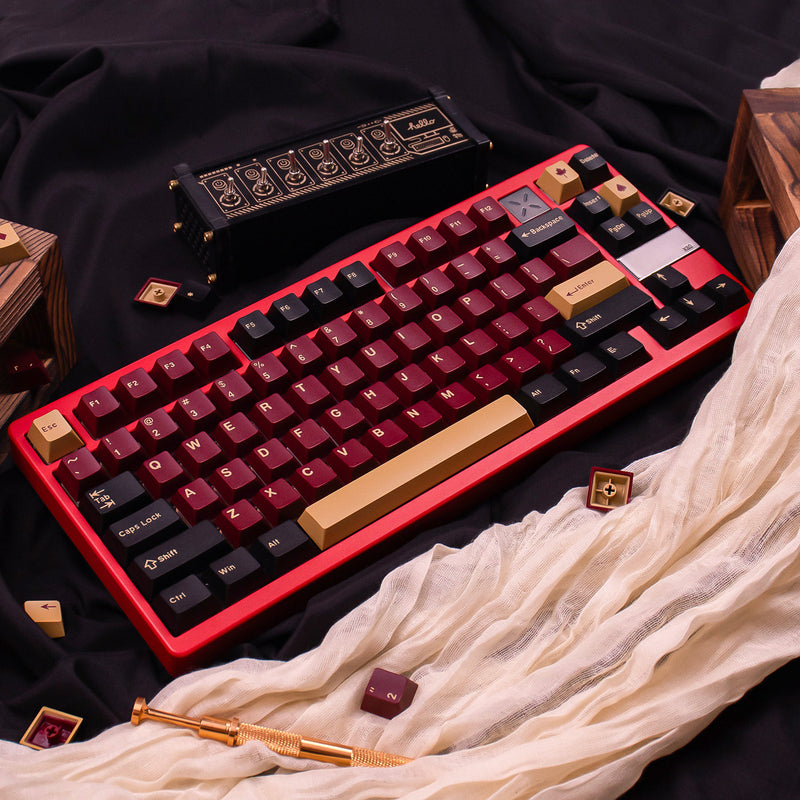 Load image into Gallery viewer, Burgundy & Gold Cherry Profile Keycap Set
