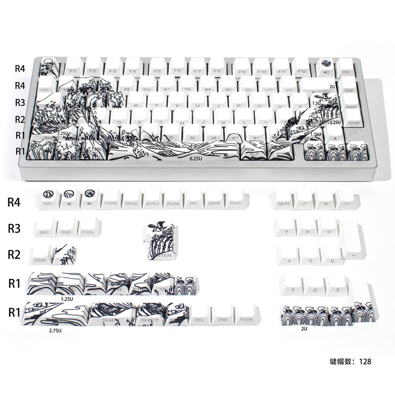 Load image into Gallery viewer, Kanagawa Shine Through Double Shot PBT Cherry Profile Keycap Set (White)