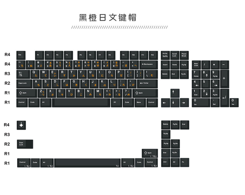 Load image into Gallery viewer, JKDK White on Black Hiragana PBT Cherry Profile Dye-Sub Keycap Set