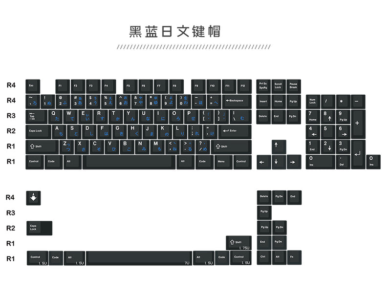 Load image into Gallery viewer, JKDK White on Black Hiragana PBT Cherry Profile Dye-Sub Keycap Set