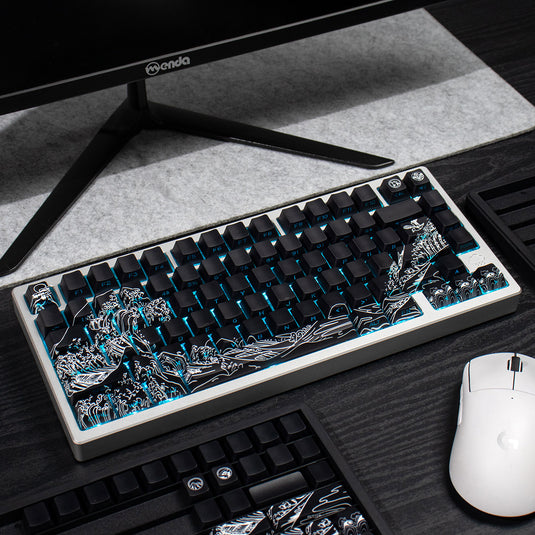 Kanagawa Wave Shine Through Double Shot PBT Cherry Profile Keycap Set (Black)