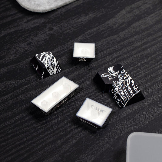 Kanagawa Wave Shine Through Double Shot PBT Cherry Profile Keycap Set (Black)