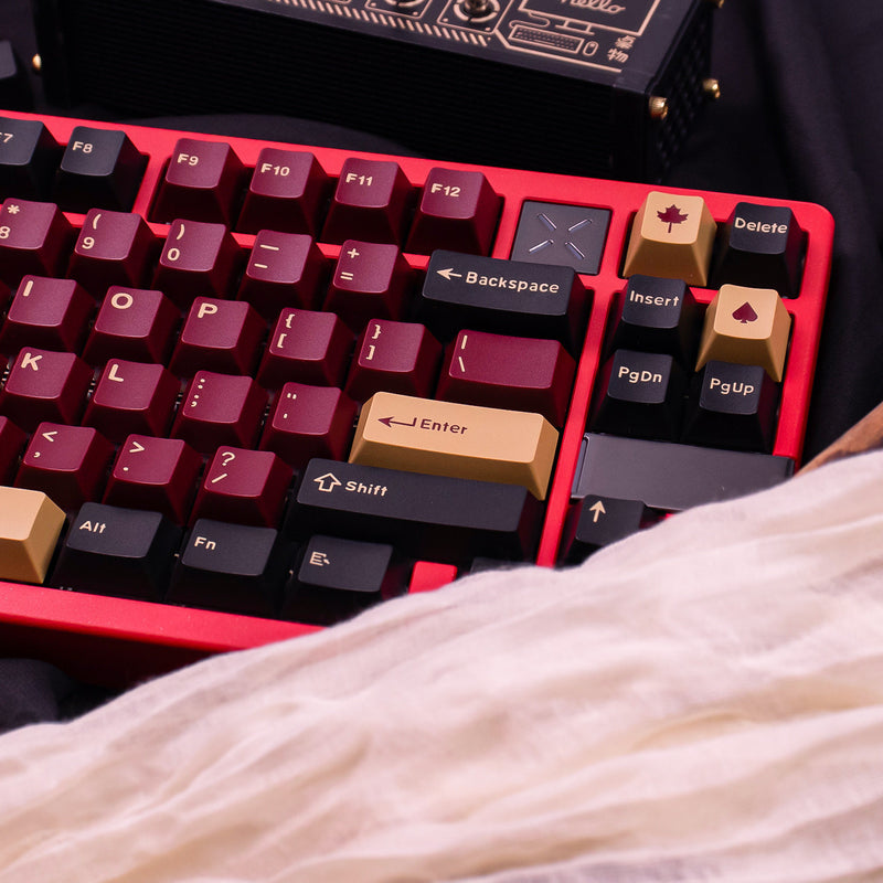 Load image into Gallery viewer, Burgundy &amp; Gold Cherry Profile Keycap Set
