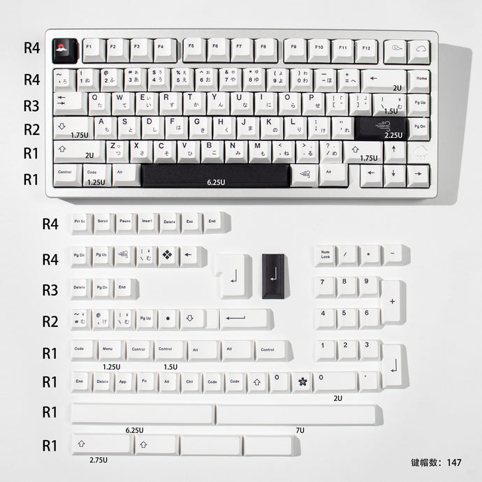 Mecha Weathering Black on White Cherry Profile Dye-Sub PBT Keycap Set