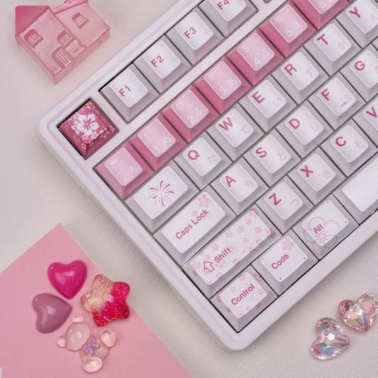 Sakura Blossom Pearlescent Metallic Cherry Profile Keycap Set