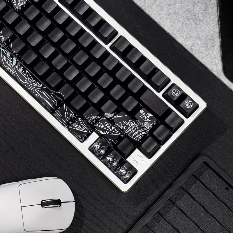 Load image into Gallery viewer, Kanagawa Wave Shine Through Double Shot PBT Cherry Profile Keycap Set (Black)
