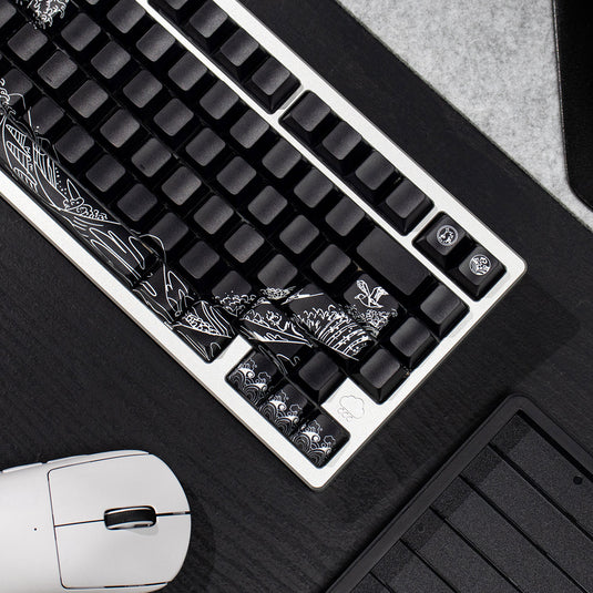 Kanagawa Wave Shine Through Double Shot PBT Cherry Profile Keycap Set (Black)