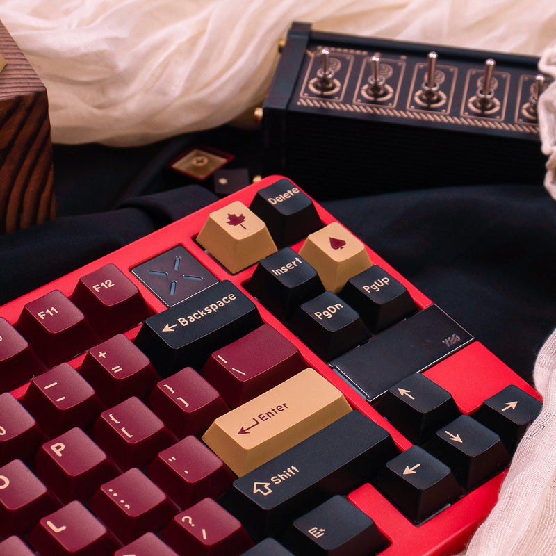 Load image into Gallery viewer, Burgundy &amp; Gold Cherry Profile Keycap Set
