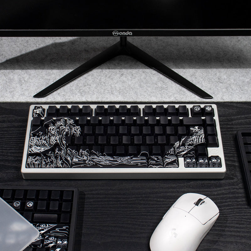 Load image into Gallery viewer, Kanagawa Wave Shine Through Double Shot PBT Cherry Profile Keycap Set (Black)
