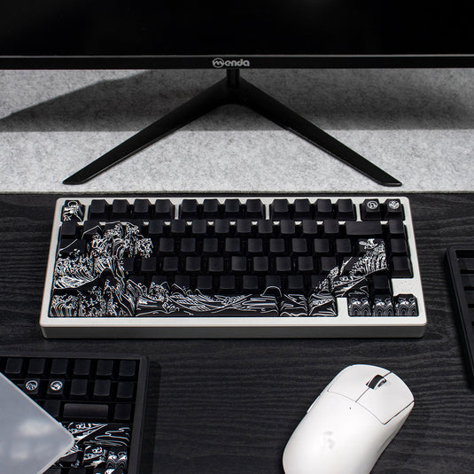 Kanagawa Wave Shine Through Double Shot PBT Cherry Profile Keycap Set (Black)