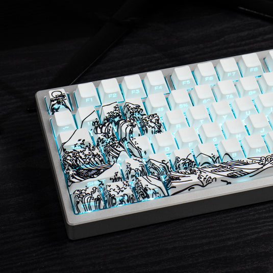 Kanagawa Shine Through Double Shot PBT Cherry Profile Keycap Set (White)