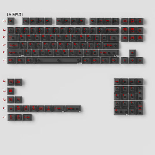 Red on Black Frosted Cherry Profile Keycap Set