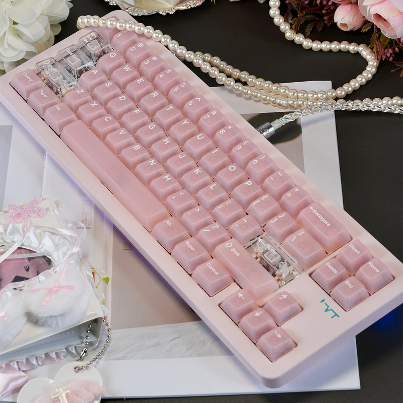 Load image into Gallery viewer, Frosted Pink Cherry Profile Keycap Set
