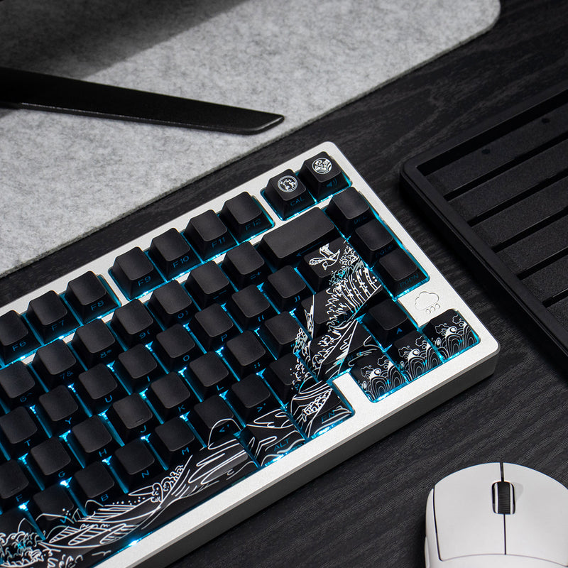 Load image into Gallery viewer, Kanagawa Wave Shine Through Double Shot PBT Cherry Profile Keycap Set (Black)
