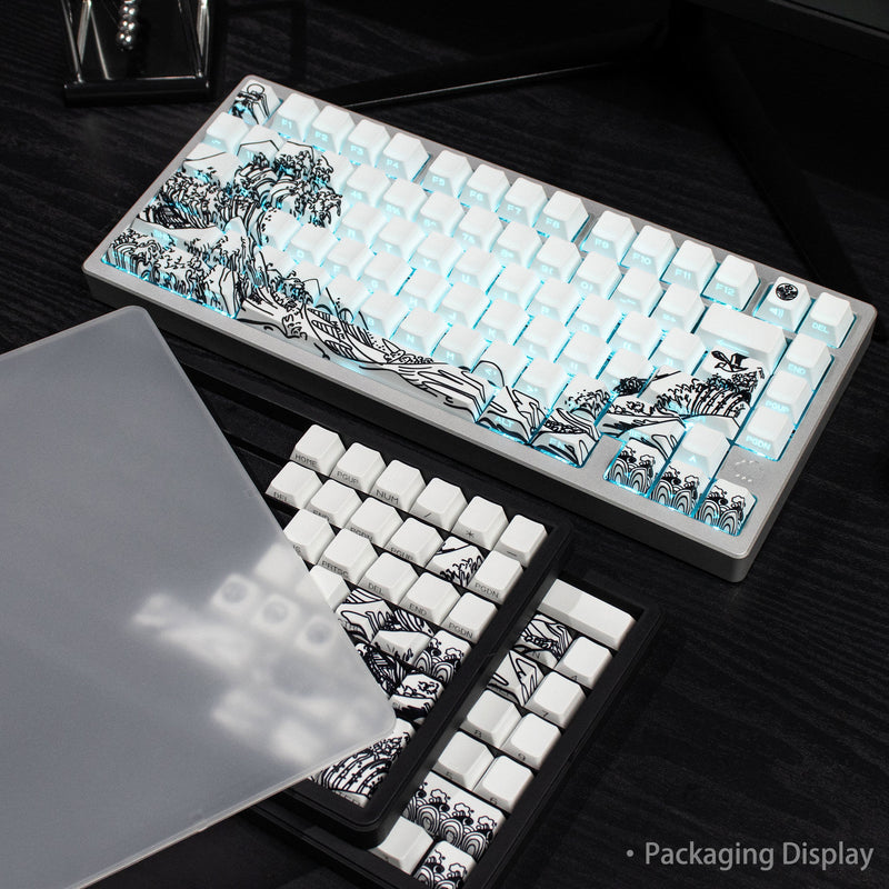 Load image into Gallery viewer, Kanagawa Shine Through Double Shot PBT Cherry Profile Keycap Set (White)

