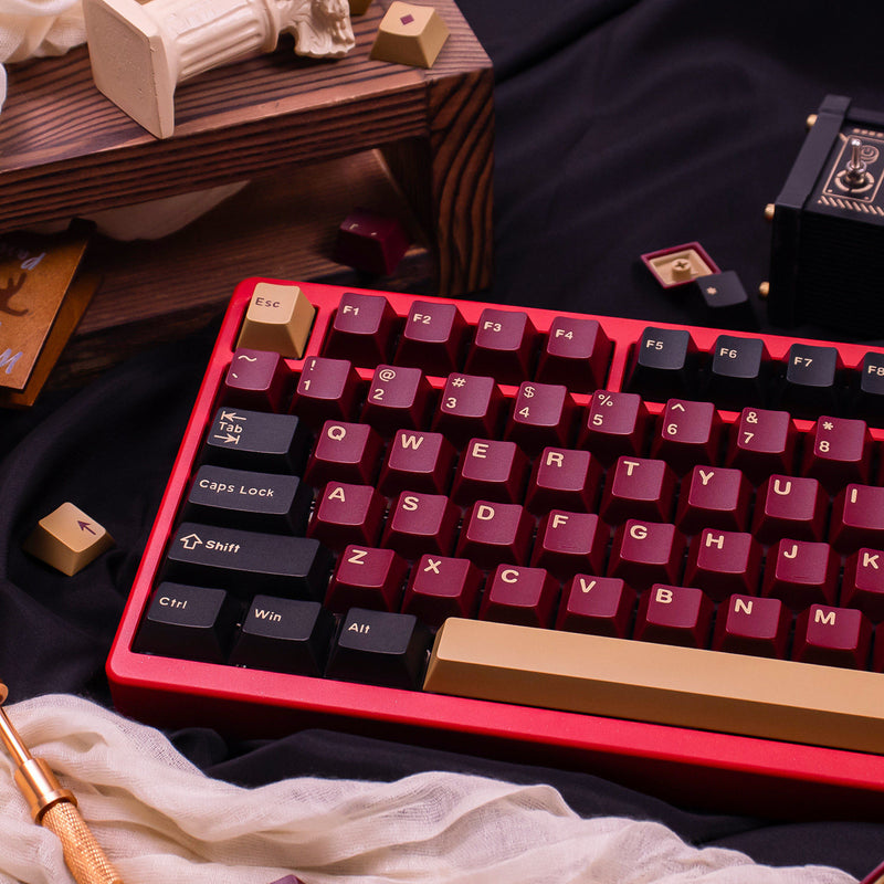 Load image into Gallery viewer, Burgundy &amp; Gold Cherry Profile Keycap Set
