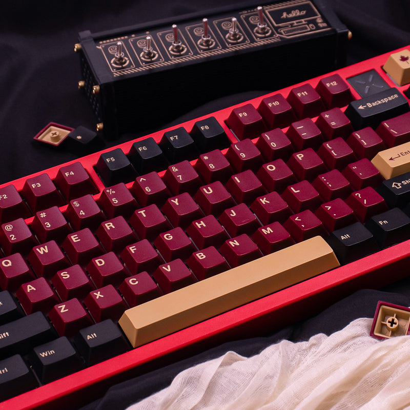 Load image into Gallery viewer, Burgundy &amp; Gold Cherry Profile Keycap Set
