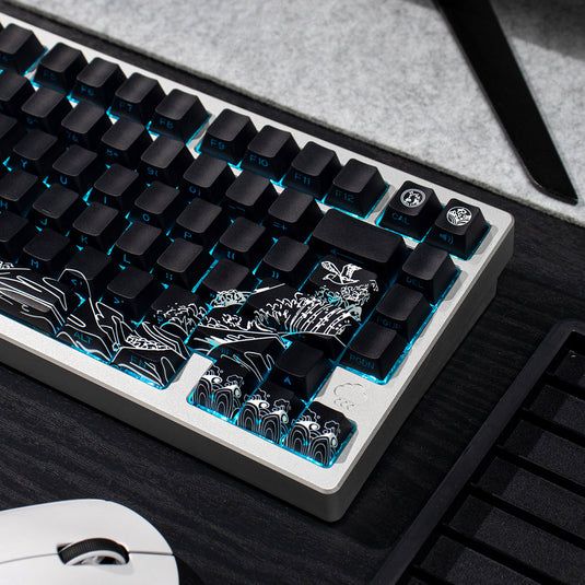 Kanagawa Wave Shine Through Double Shot PBT Cherry Profile Keycap Set (Black)