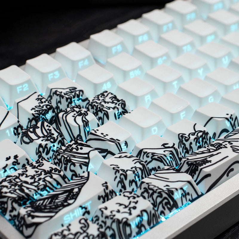 Load image into Gallery viewer, Kanagawa Shine Through Double Shot PBT Cherry Profile Keycap Set (White)
