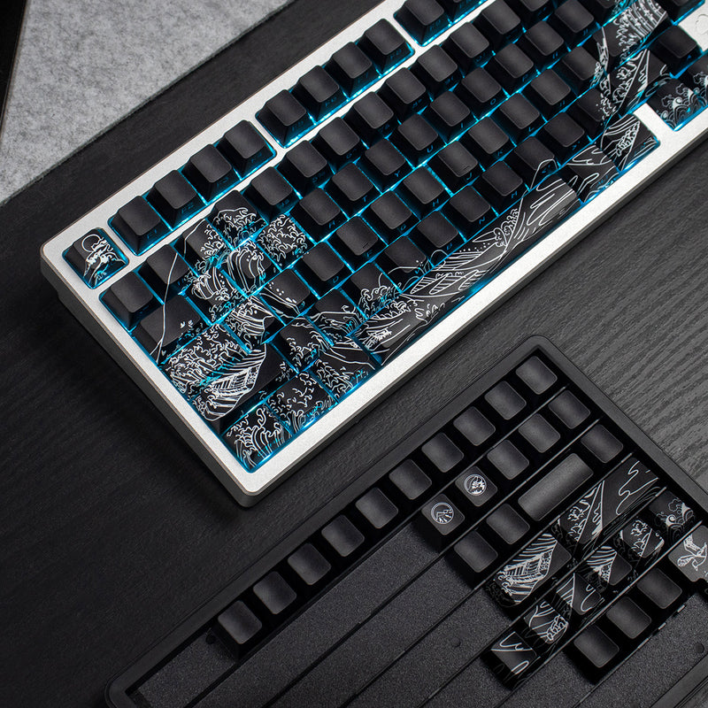 Load image into Gallery viewer, Kanagawa Wave Shine Through Double Shot PBT Cherry Profile Keycap Set (Black)
