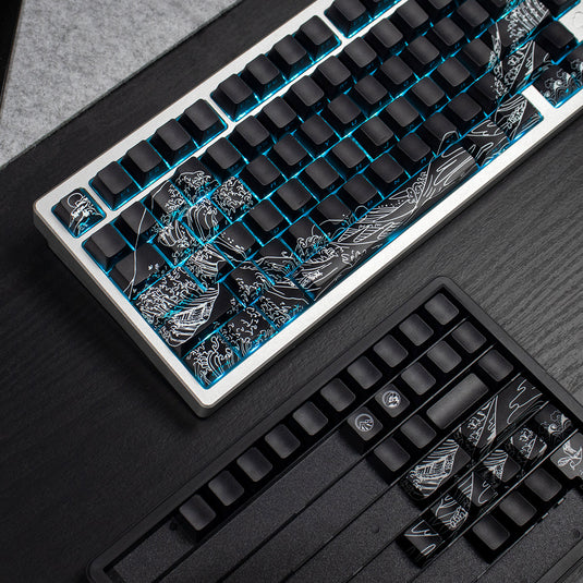 Kanagawa Wave Shine Through Double Shot PBT Cherry Profile Keycap Set (Black)