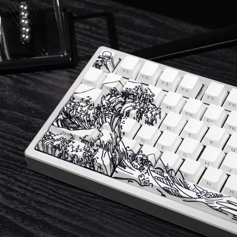 Load image into Gallery viewer, Kanagawa Shine Through Double Shot PBT Cherry Profile Keycap Set (White)
