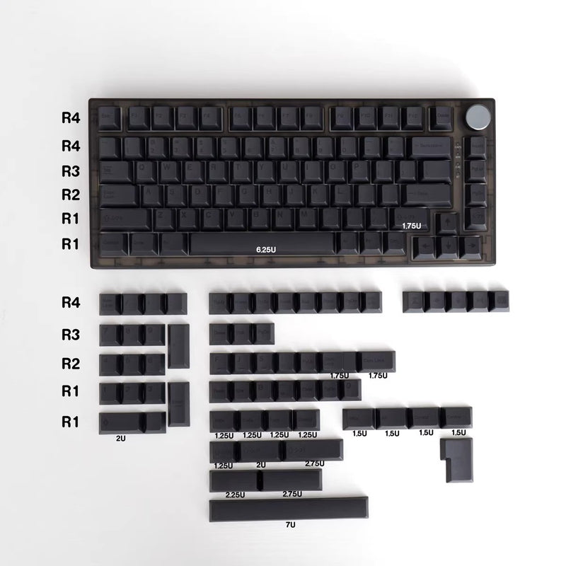 Load image into Gallery viewer, Stealth Black on Grey Cherry Profile Keycap Set
