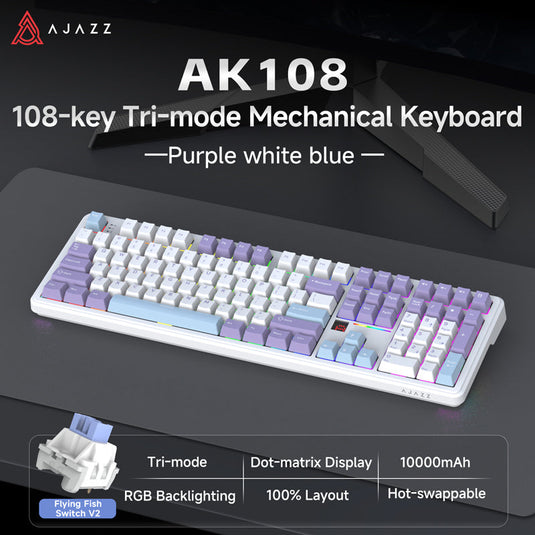 Ajazz AK108 100%/Full Size Wireless Mechanical Keyboard