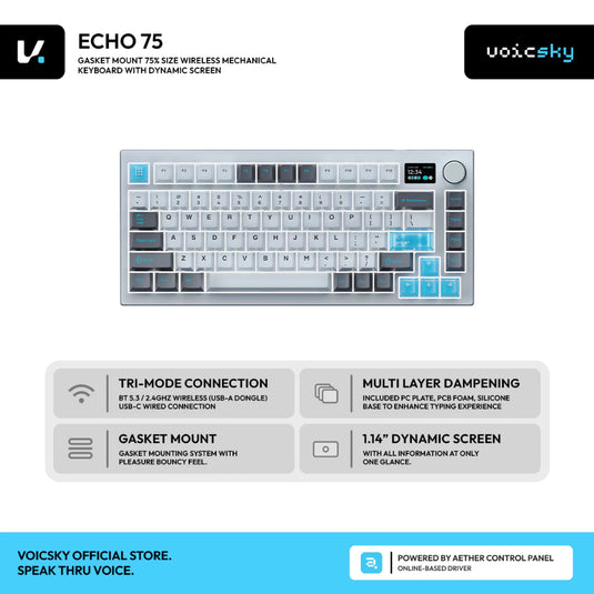 VOICSKY ECHO 75 White Wireless Mechanical Keyboard White (Tri-mode | 1.14